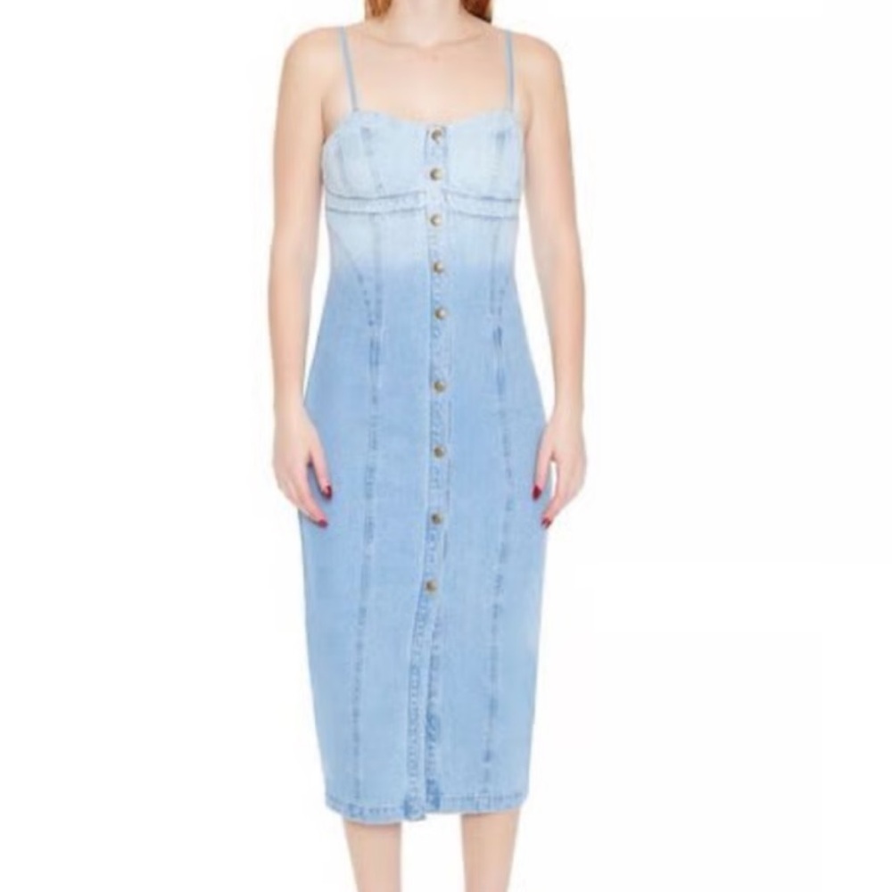 Forever 21 Light Blue Button-Up Midi Dress